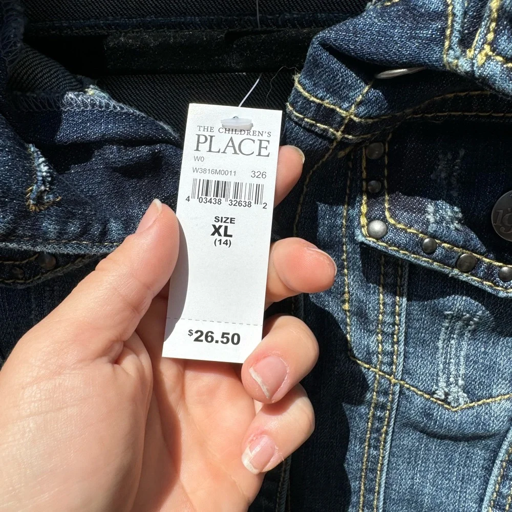 Children's Place Mid-Wash Blue Denim Jacket with distressed details